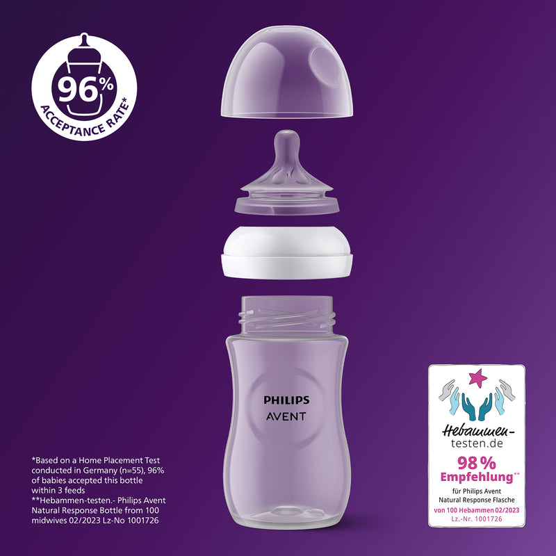Philips Avent Natural Response baby bottles 3 pack 260ml, imported from the UK