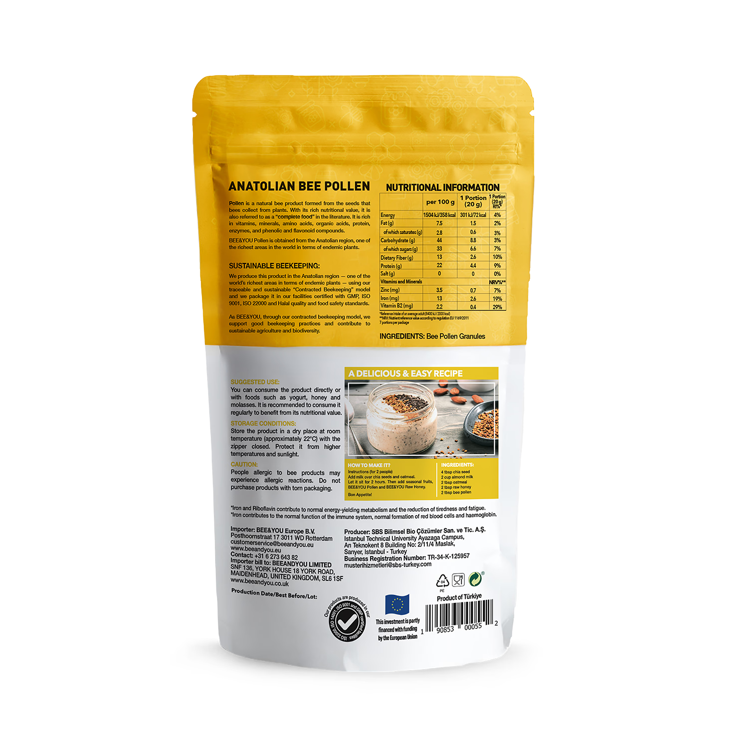 BEE&YOU dried bee pollen whole granules 142g - British product