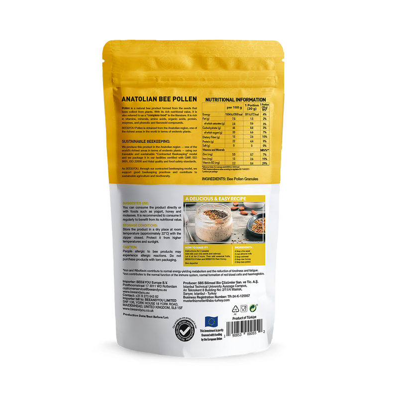 BEE&YOU dried bee pollen whole granules 142g - British product