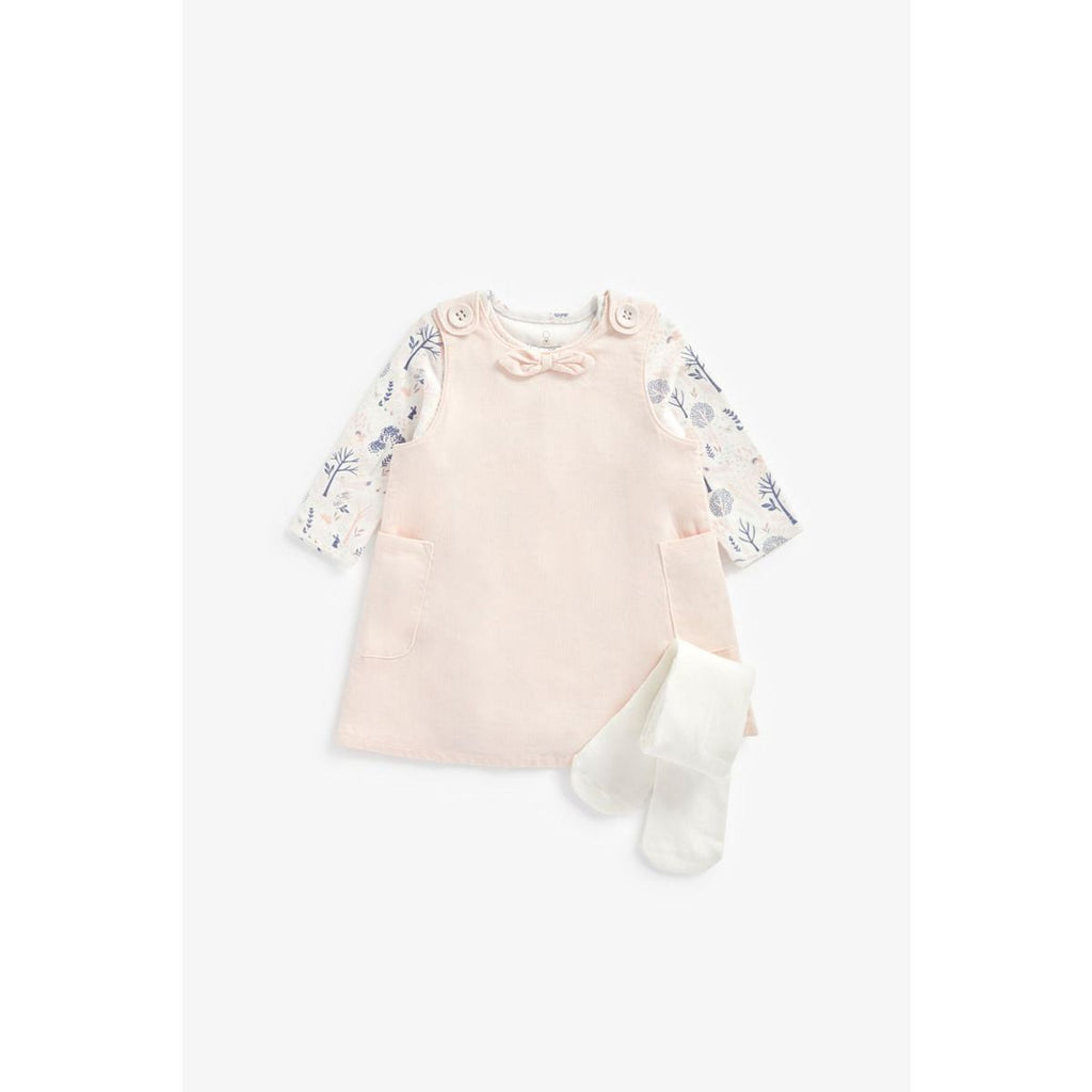 Newborn Girl Pinny, Bodysuit And Tights Set