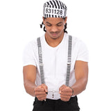 Smiffys striped prisoner costume kit with hat braces and handcuffs, UK version