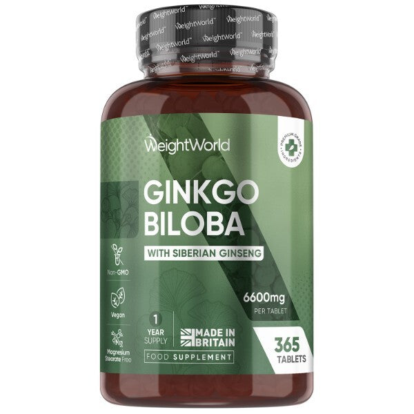 WeightWorld Ginkgo Biloba Ginseng supplement 6600mg 365 tablets, imported from the UK