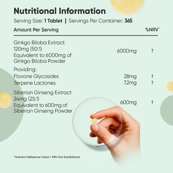 WeightWorld Ginkgo Biloba Ginseng supplement 6600mg 365 tablets, imported from the UK