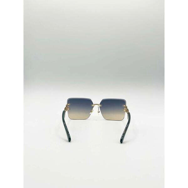 SVNX rimless oversized square sunglasses navy gold (British brand)