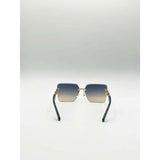 SVNX rimless oversized square sunglasses navy gold (British brand)