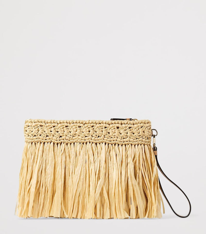 Jimmy Choo raffia flat pouch with wrist strap, UK version
