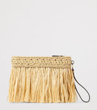 Jimmy Choo raffia flat pouch with wrist strap, UK version