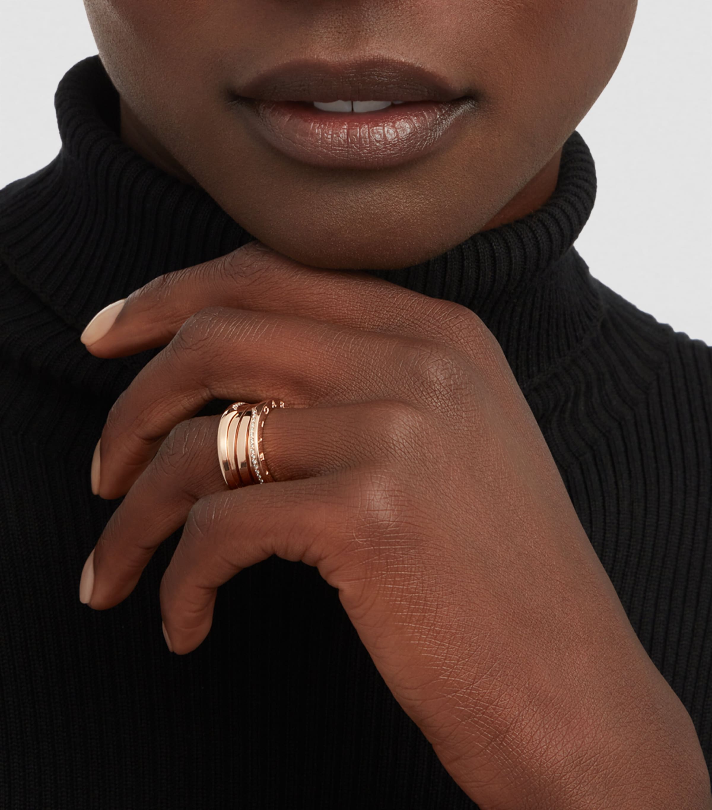 Bvlgari B.zero1 rose gold diamond three-band ring - British product