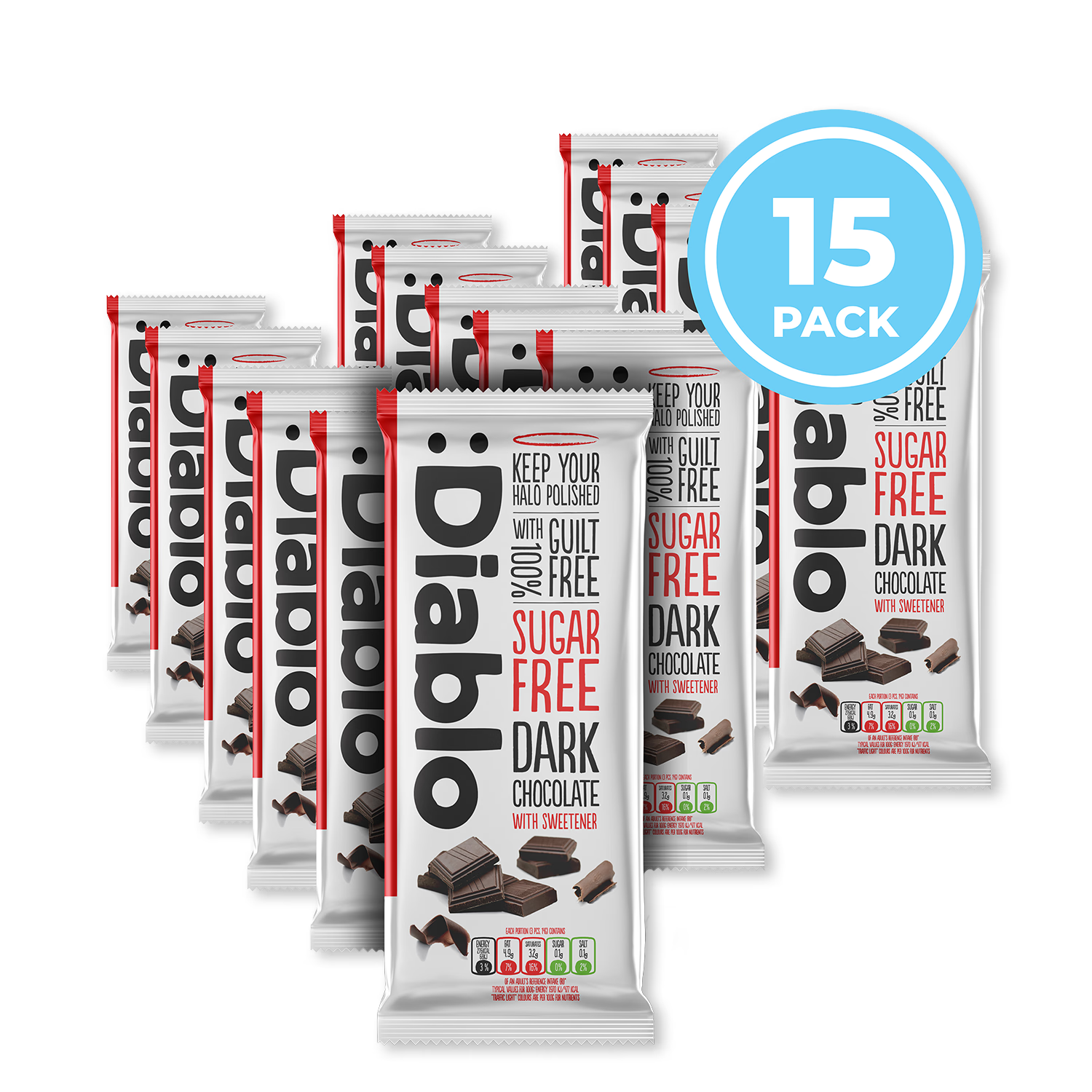 Diablo sugar-free dark chocolate bar 85g pack of 15, UK version