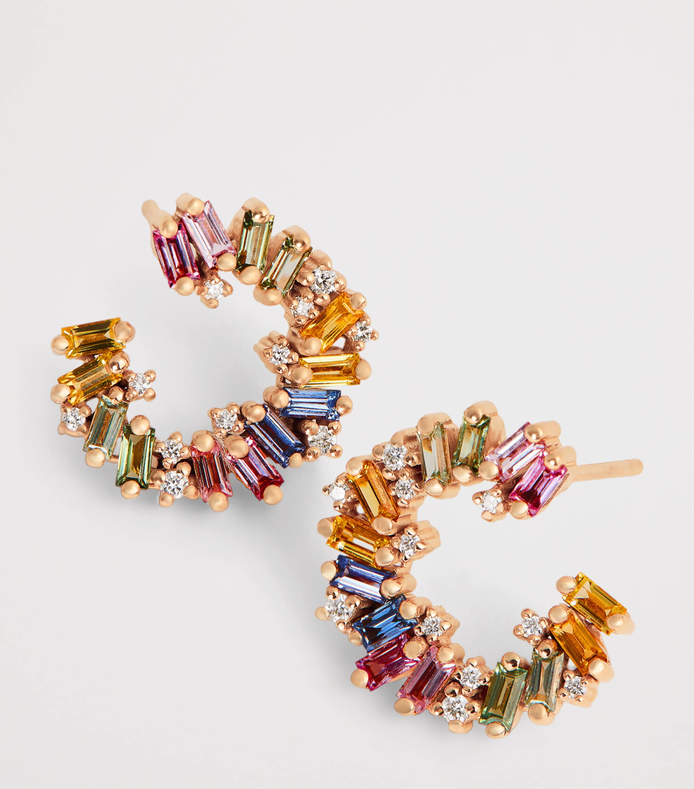 Suzanne Kalan rose gold diamond sapphire hoop earrings (British brand)