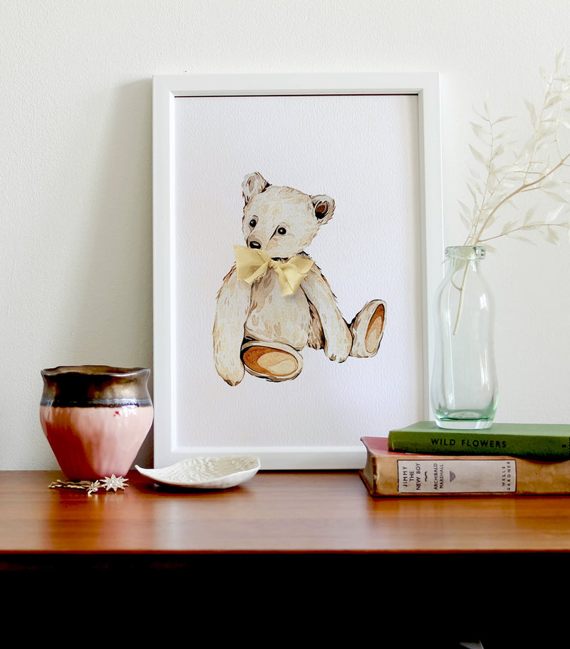 Sophie Brabbins Teddy Bear with Ribbon A4 art print (British brand)