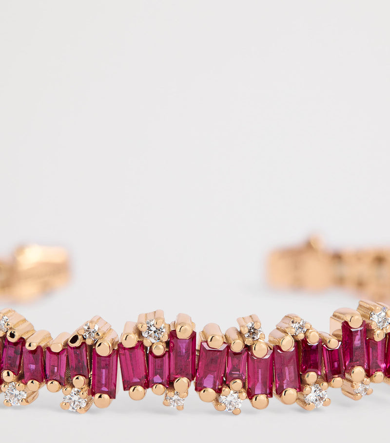 Suzanne Kalan rose gold diamond and ruby shimmer bangle (British brand)