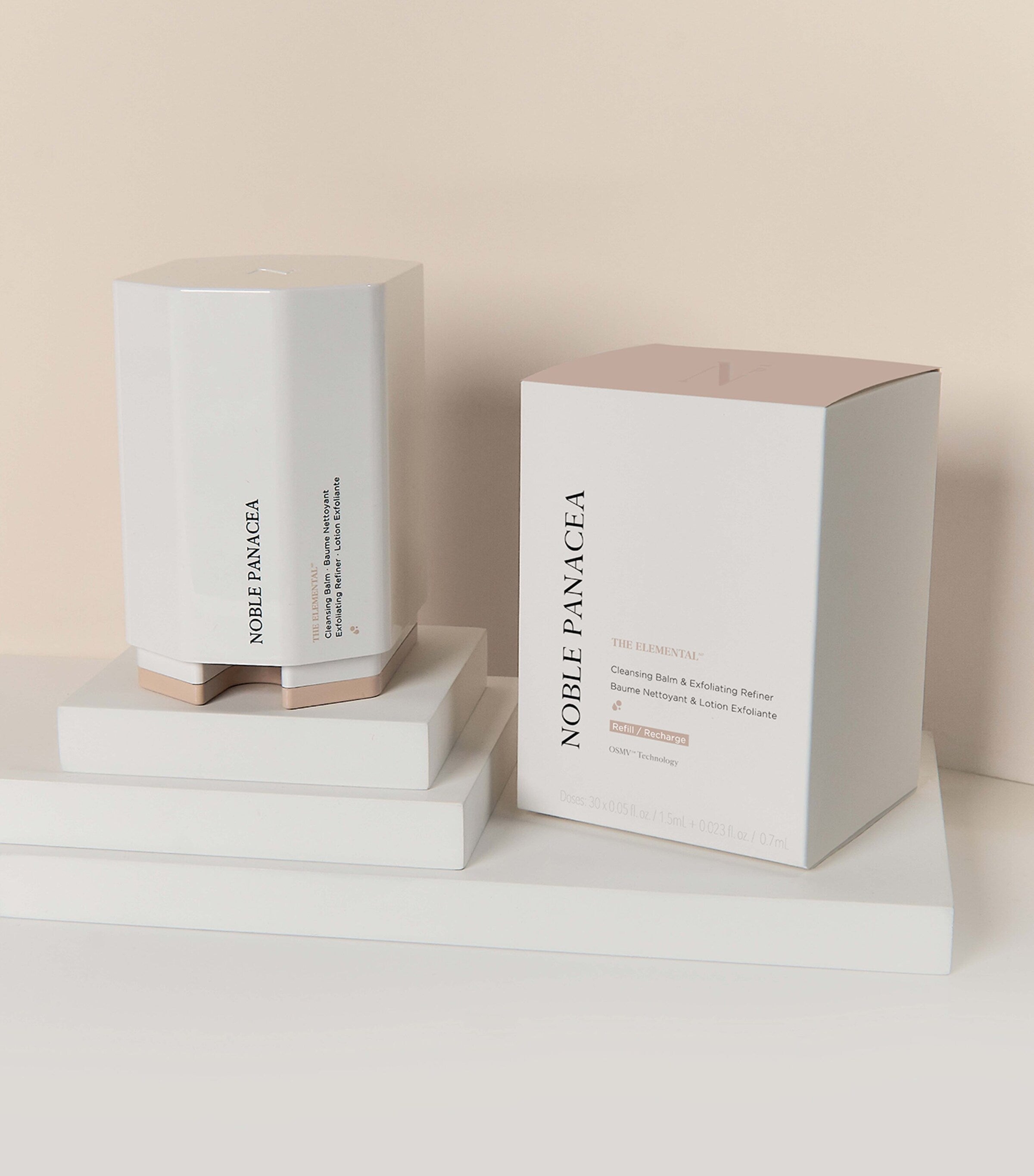 Noble Panacea cleansing balm and exfoliating refiner refill, imported from the UK