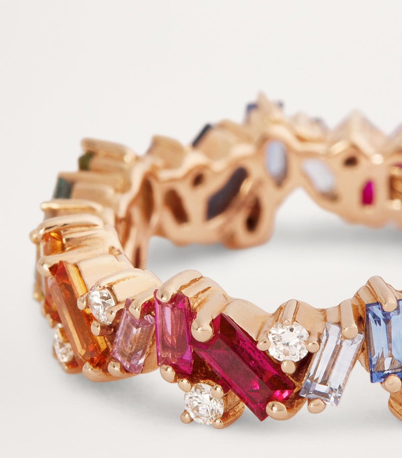 Suzanne Kalan eternity ring rainbow sapphire diamonds rose gold - British product