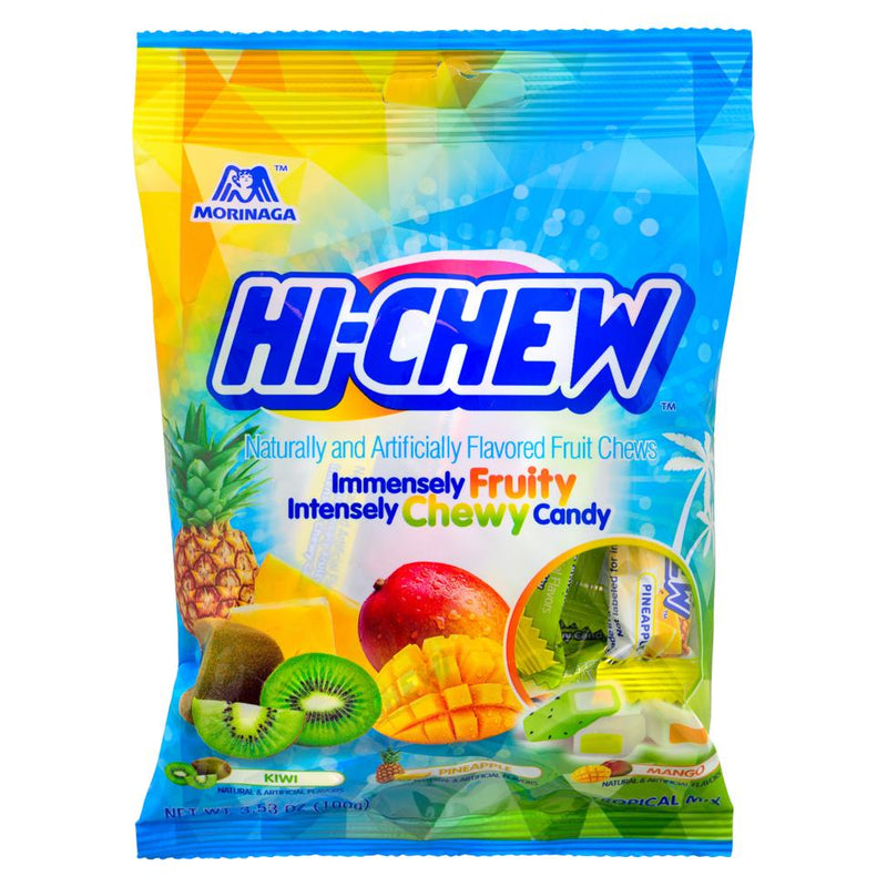 Morinaga Hi-Chew Tropical Mix chewy sweets, imported from the UK