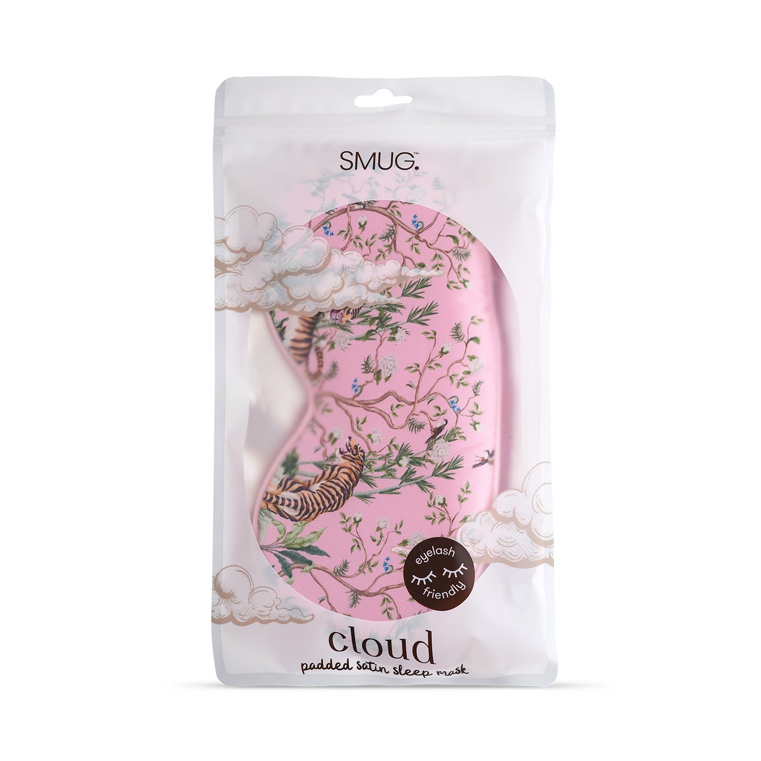 Smug padded satin sleep mask in Tiger print, UK version