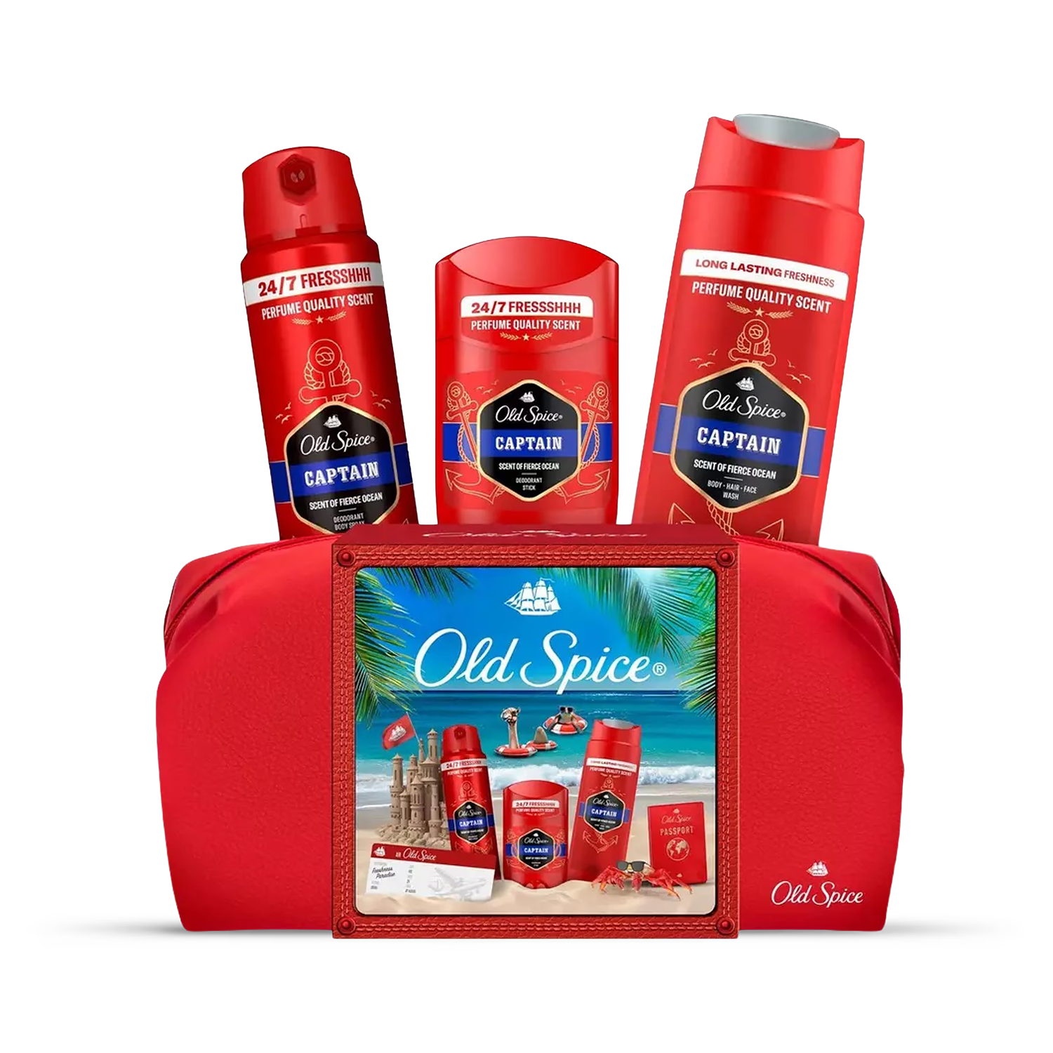 Old Spice Captain gift set with deodorant, spray, and shower gel (British brand)