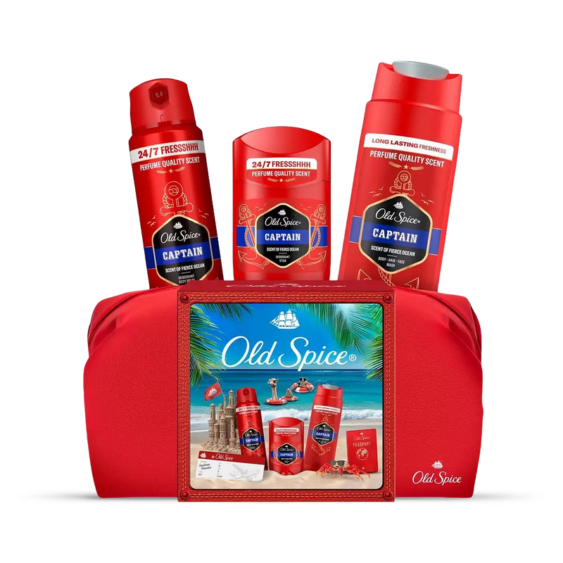 Old Spice Captain gift set with deodorant, spray, and shower gel (British brand)