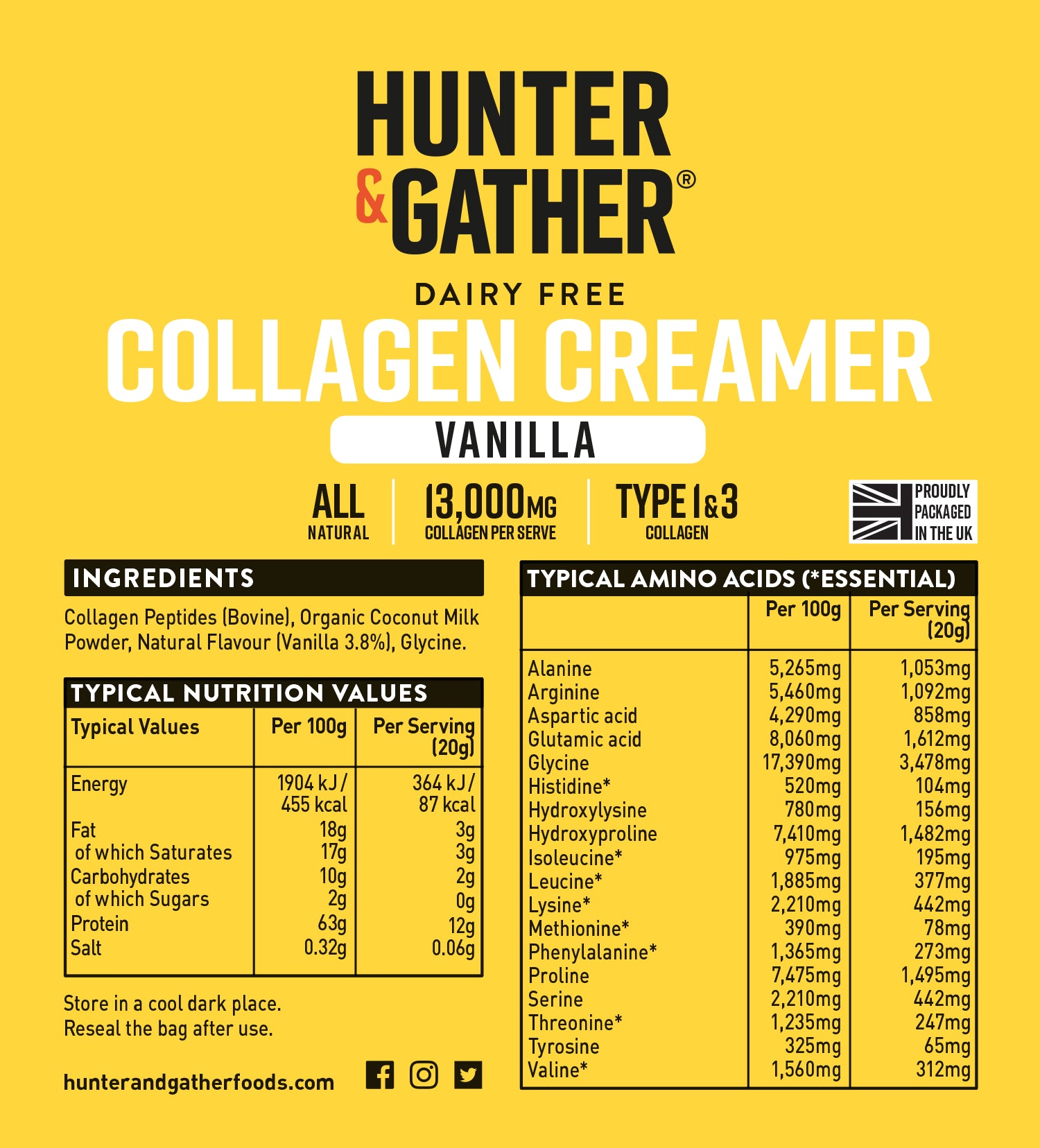 Hunter & Gather Vanilla Collagen Creamer 300g - British product