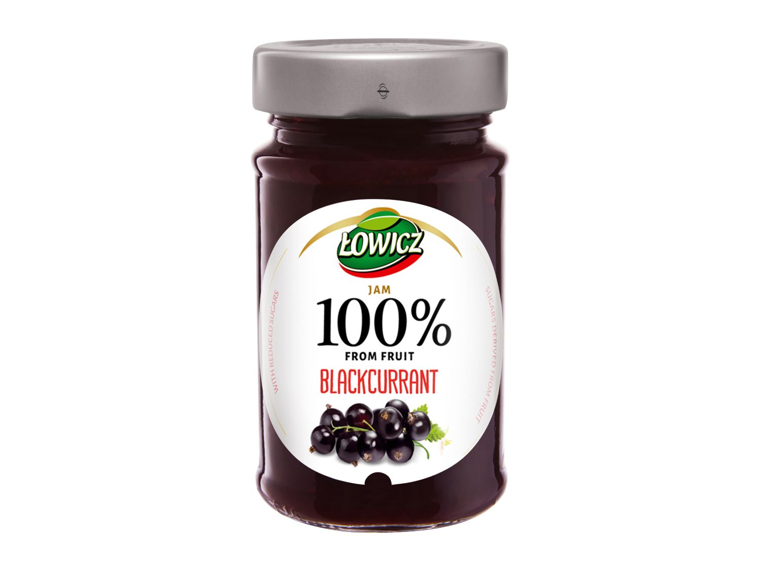 Assorted fruit jam with blackcurrant and strawberry flavours, 100% fruit (British brand)