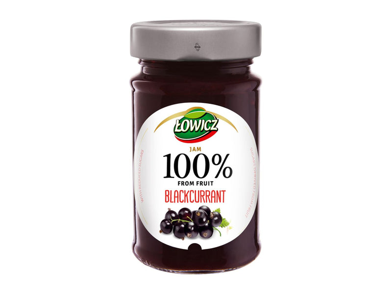 Assorted fruit jam with blackcurrant and strawberry flavours, 100% fruit (British brand)