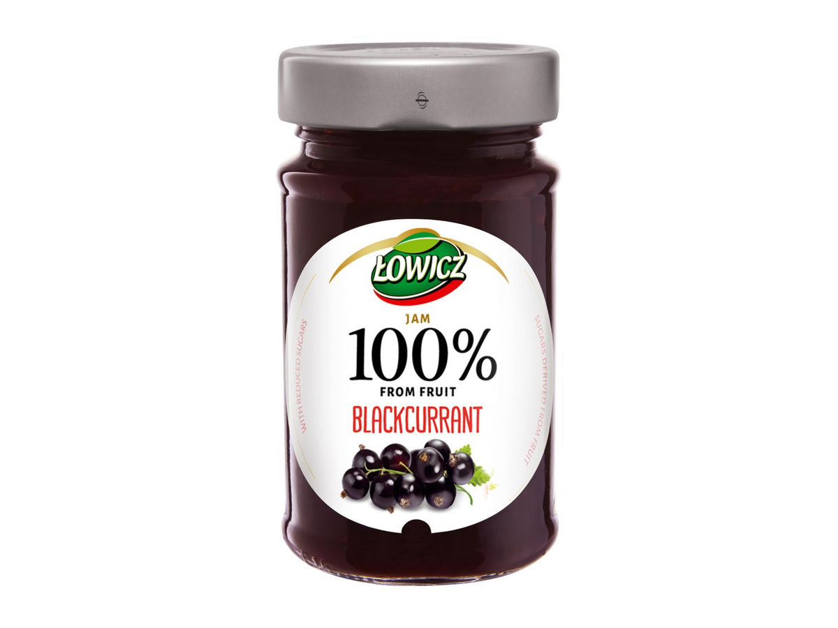 Assorted fruit jam with blackcurrant and strawberry flavours, 100% fruit (British brand)