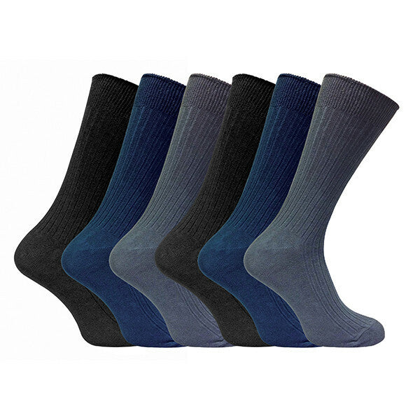 Sock Snob 6 Pairs Mens Ribbed 100% Cotton Socks 6-11 UK GOODS Superdrug Black / Navy / Grey  