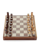 Royal Selangor Modernist chess set in walnut and pewter, UK version