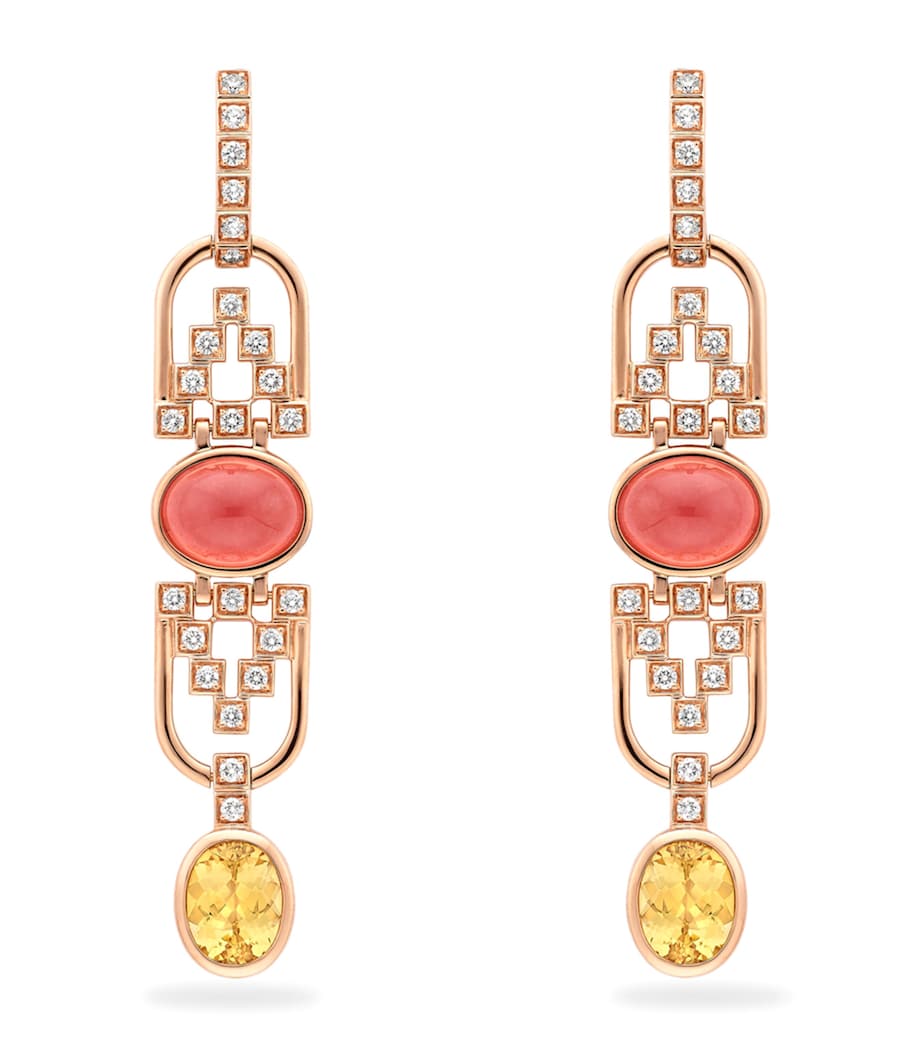 Boodles rose gold diamond topaz rhodochrosite earrings - British product