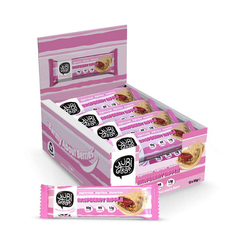 YuBi raspberry ripple protein bar multipack 12x35g, imported from the UK