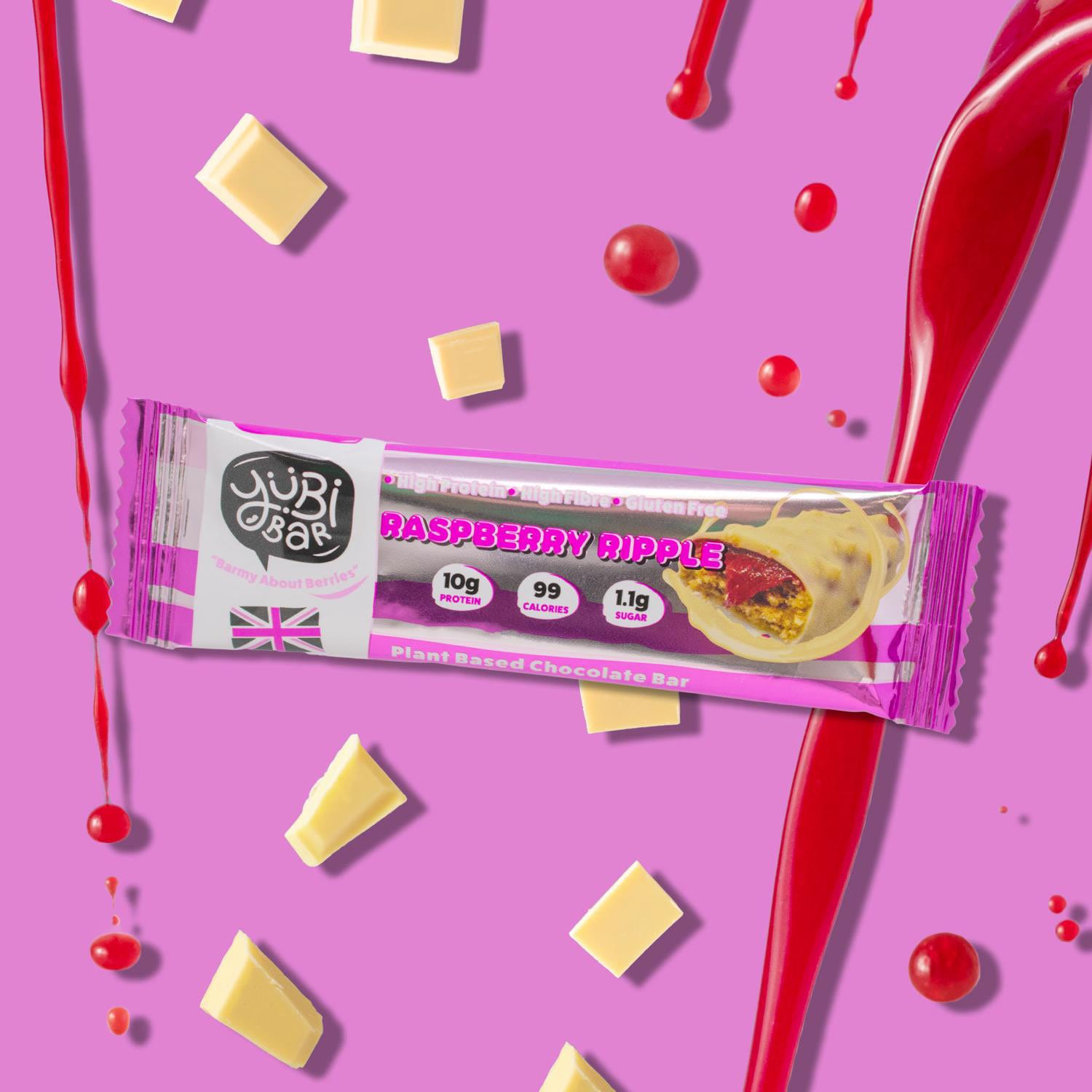 YuBi raspberry ripple protein bar multipack 12x35g, imported from the UK