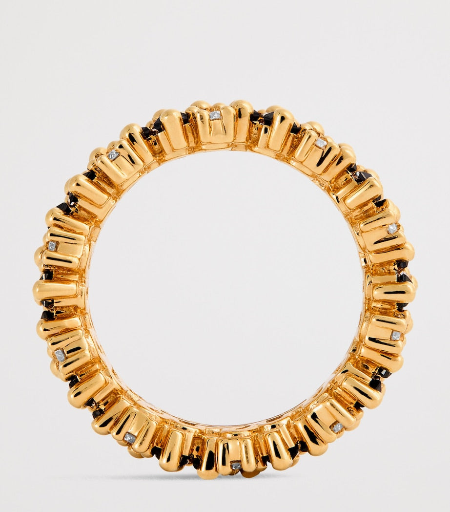 Suzanne Kalan gold diamond black sapphire eternity ring, imported from the UK