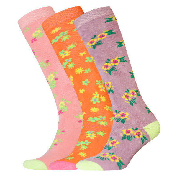 Womens Floral Wellington Socks (Pack Of 3) (UK 4-7) GOODS Superdrug Lilac/Coral  