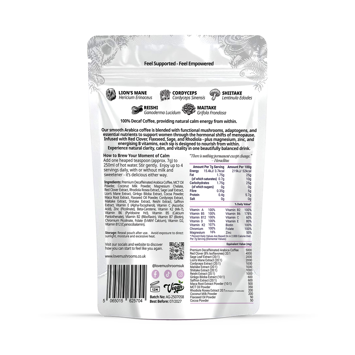 Love Mushrooms Empower decaf coffee 150g, UK version