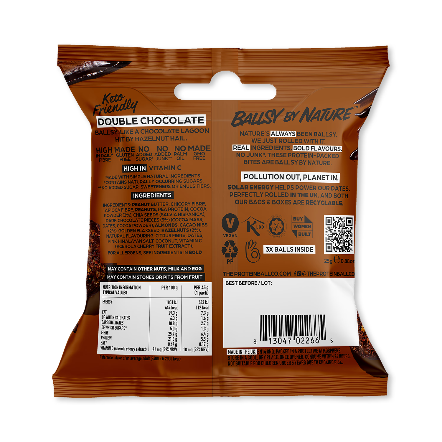 Ballsy Double Chocolate low sugar bar 25g case 20, UK version