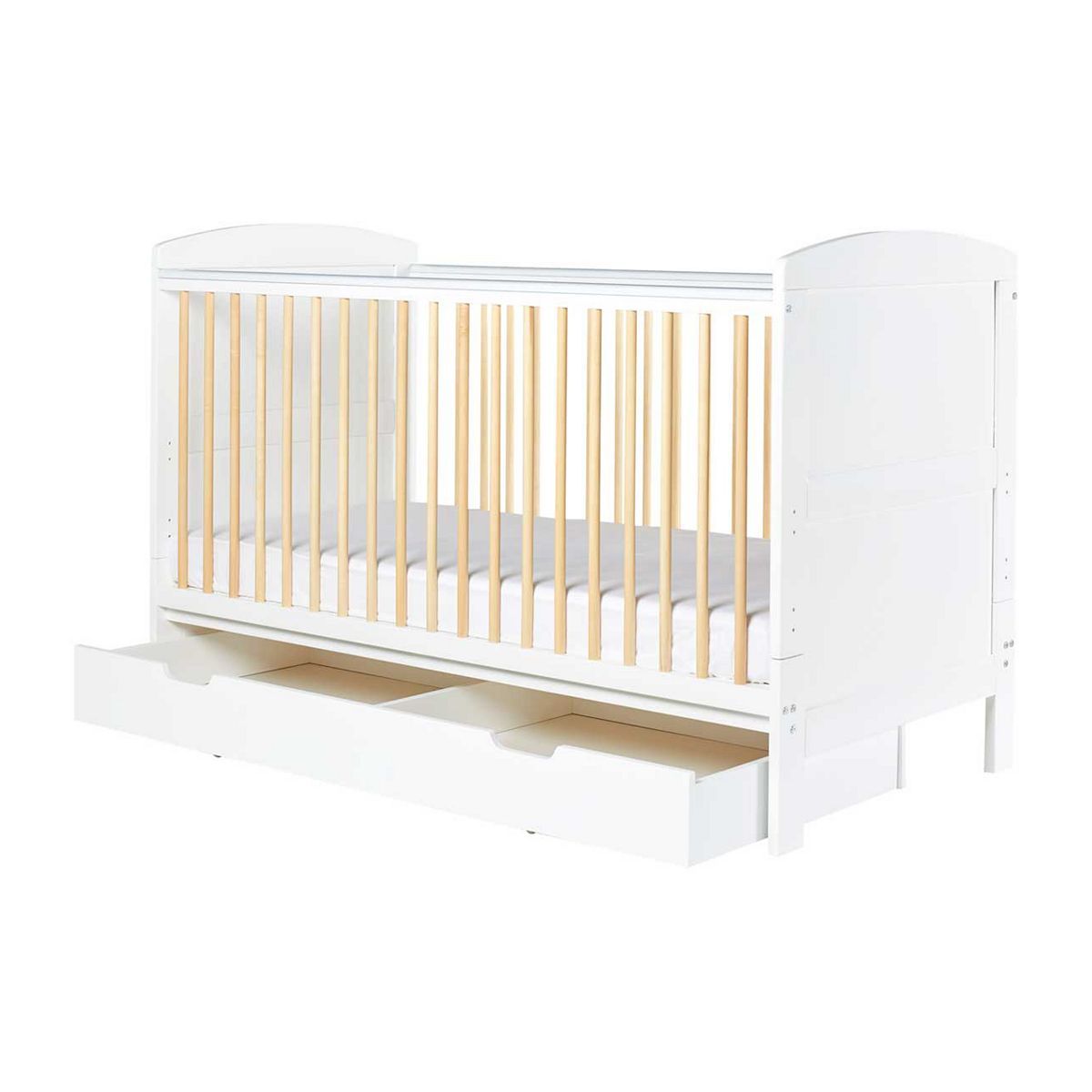 Ickle Bubba Coleby Classic Cot Bed, Under Drawer and Sprung Mattress - Scandi White GOODS Boots   