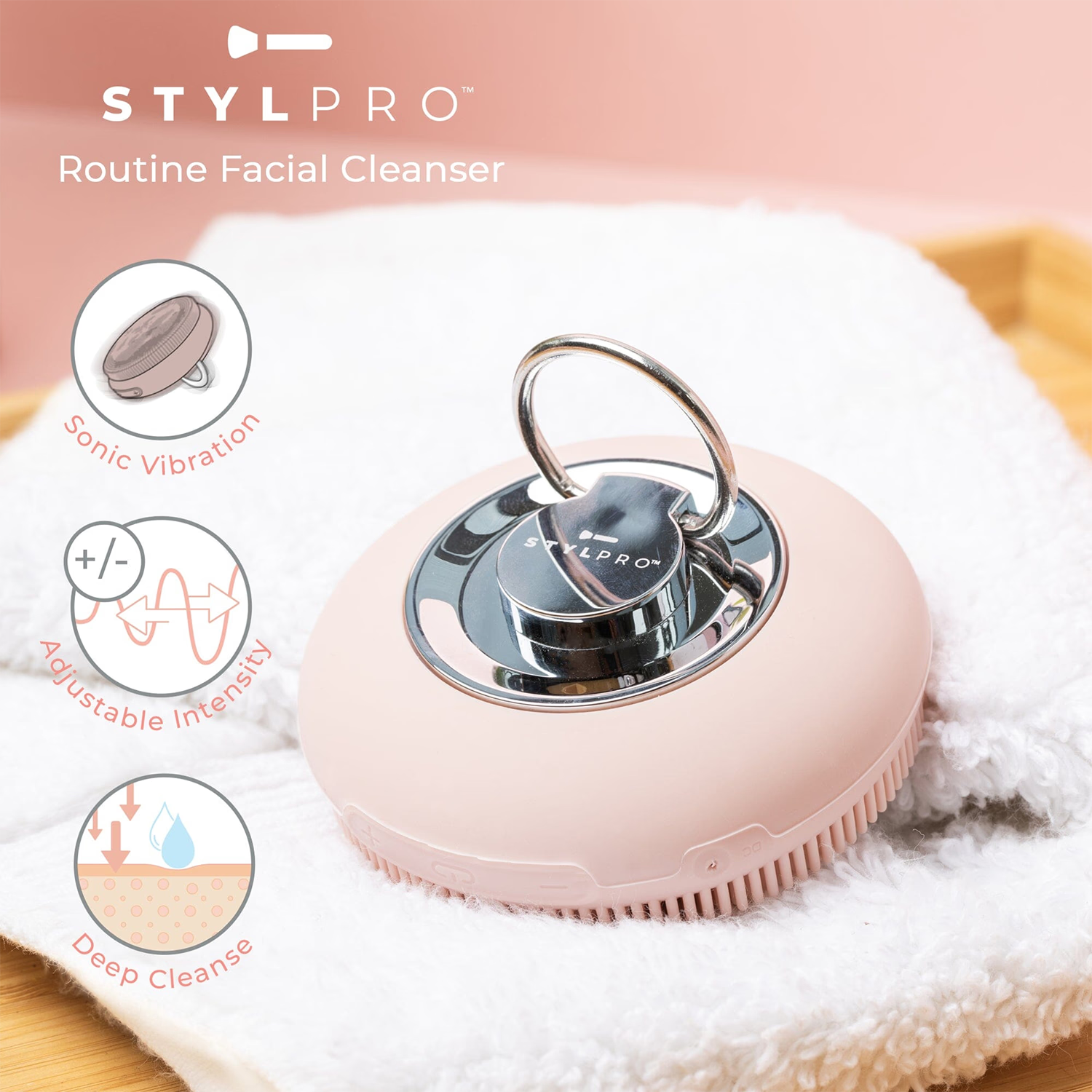 Stylpro sonic facial cleansing device with silicone bristles, UK version