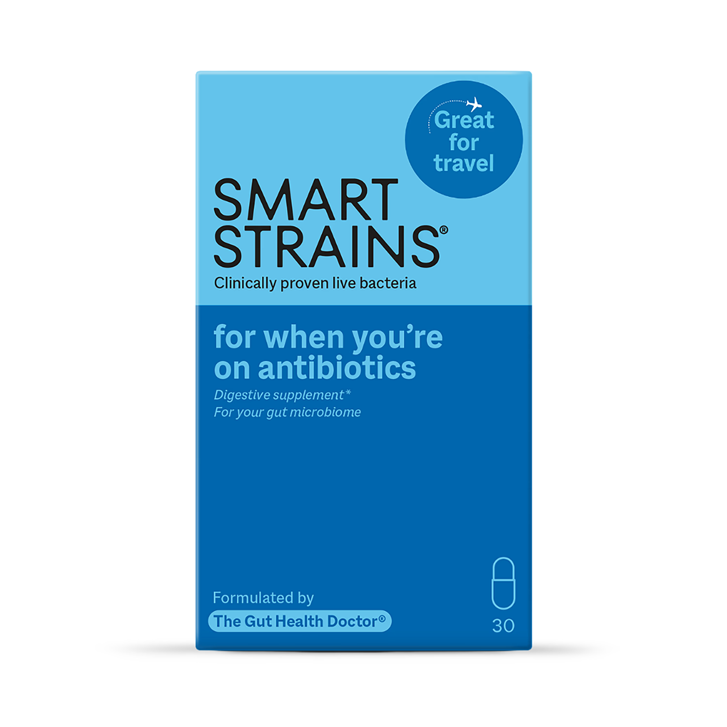 Smart Strains probiotic supplement for antibiotics and travel 30 capsules, UK version