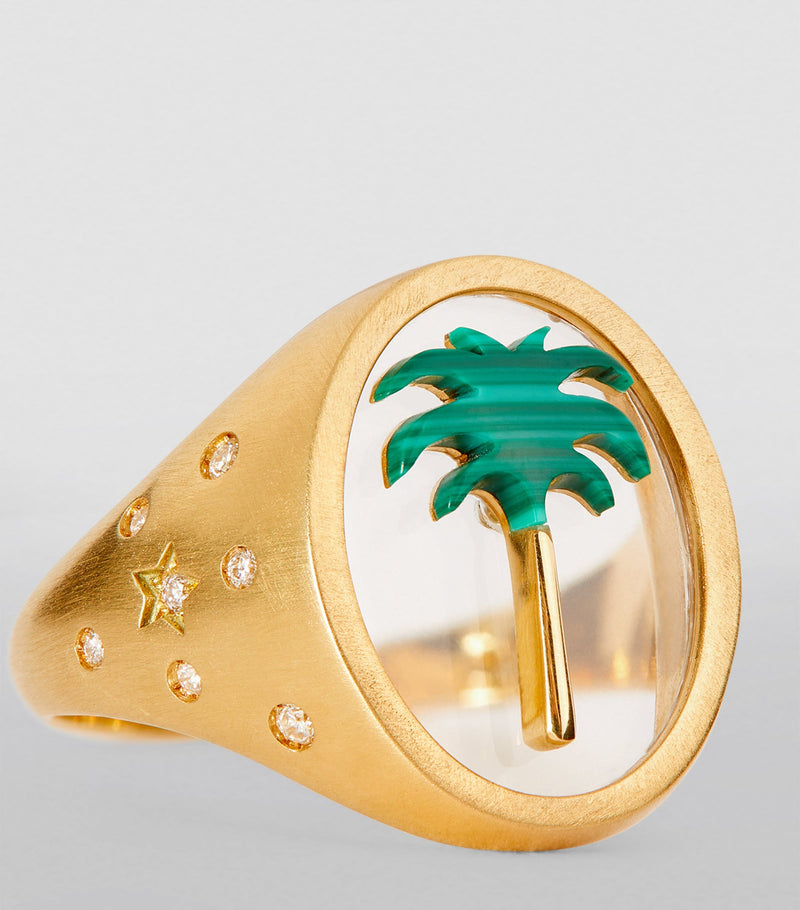 L'Atelier Nawbar biladi palm ring with diamonds and malachite, UK version
