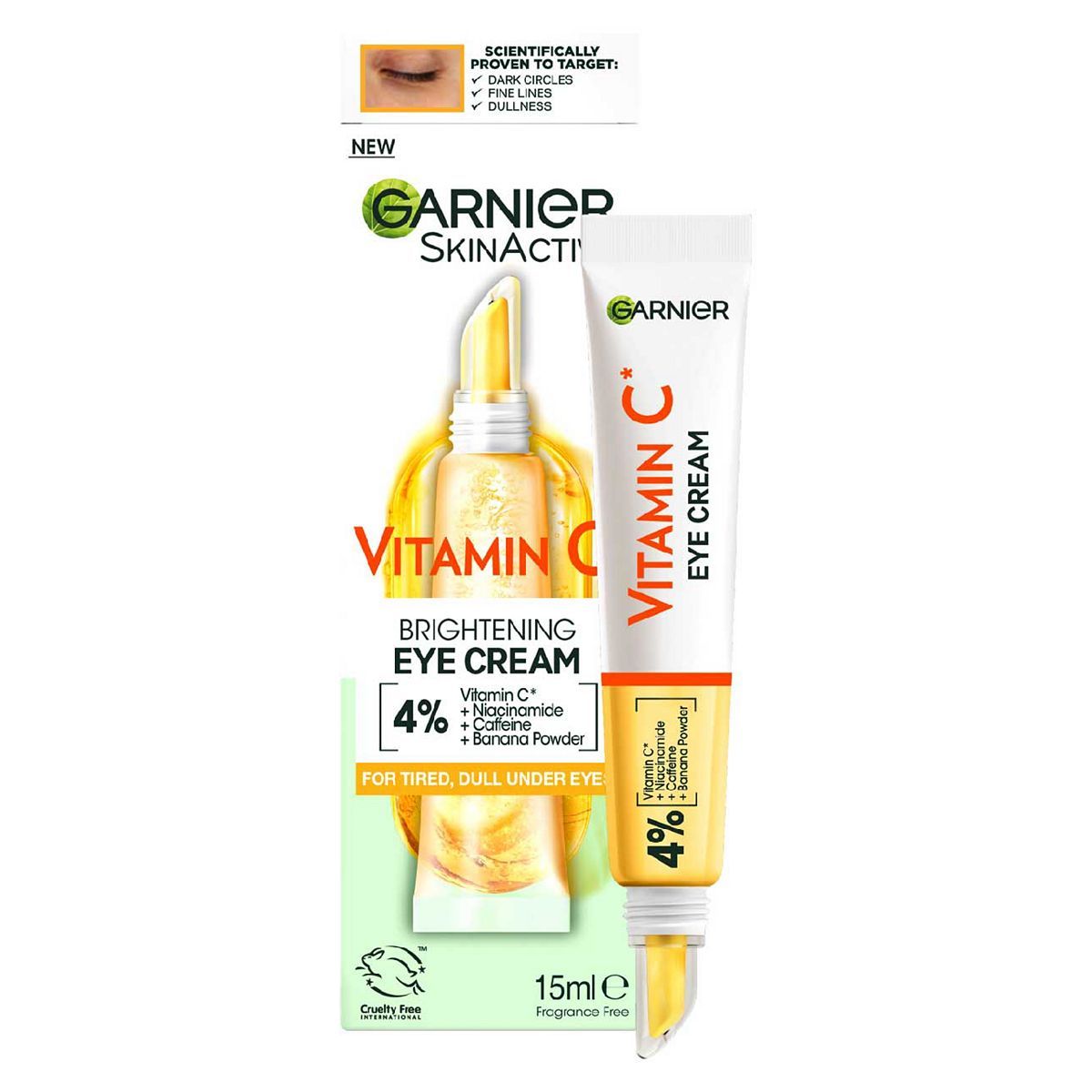 Garnier Brightening 4% Vitamin C, Niacinamide, Caffeine & Banana Powder Eye Cream 15ml GOODS Boots   