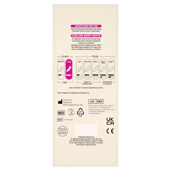 Superdrug Long Disposable Panty Liners 20 Pack (British brand)
