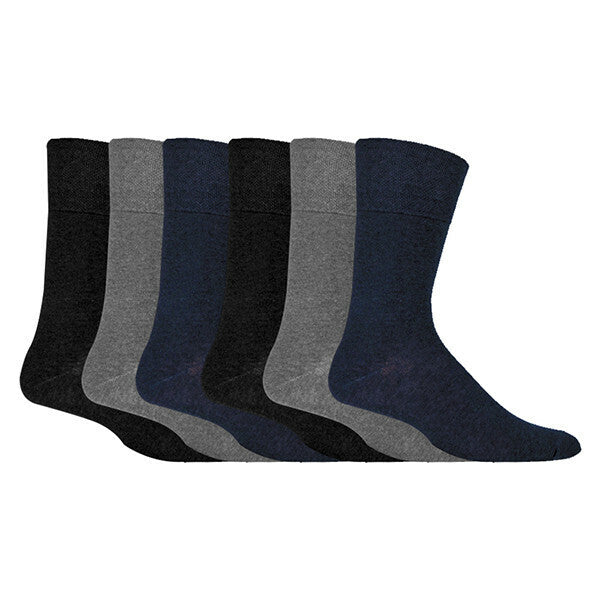 IOMI Mens 6 Pairs Non Elastic Diabetic Socks 6-11 UK GOODS Superdrug Black / Navy / Grey  