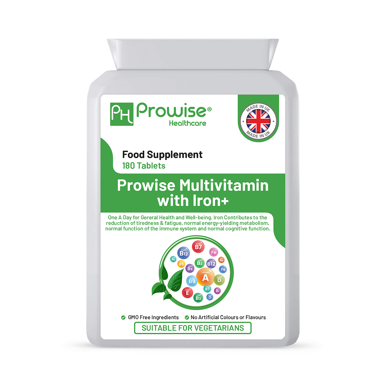 Prowise Healthcare multivitamin with iron supplement 180 tablets, imported from the UK