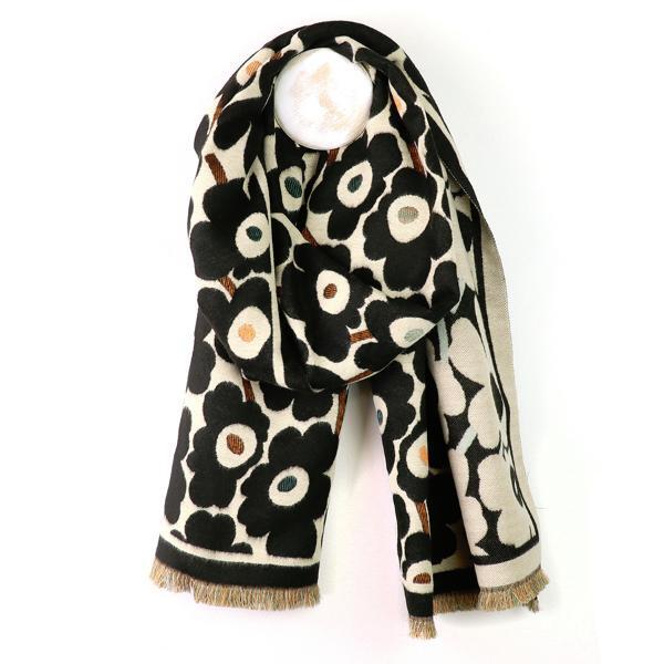 POM jacquard soft touch scarf monochrome poppy print, imported from the UK