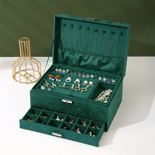 Livingandhome velvet jewellery box dark green - British product