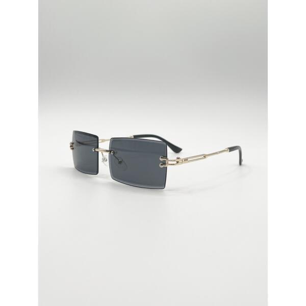 SVNX rahmenlose quadratische Sonnenbrille in Schwarz, importiert aus dem Vereinigten Königreich