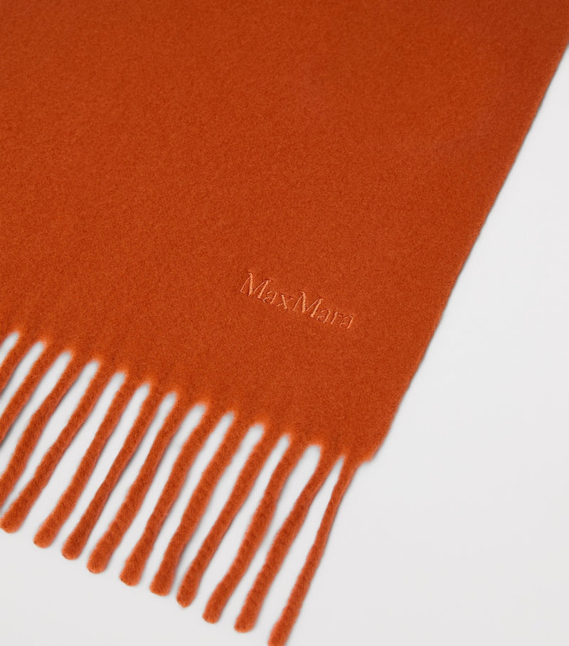 Max Mara wool fringed logo scarf, UK version
