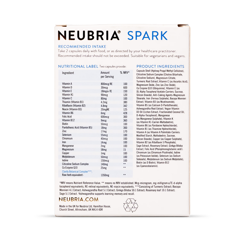 Neubria Spark memory supplement with nootropics - British product