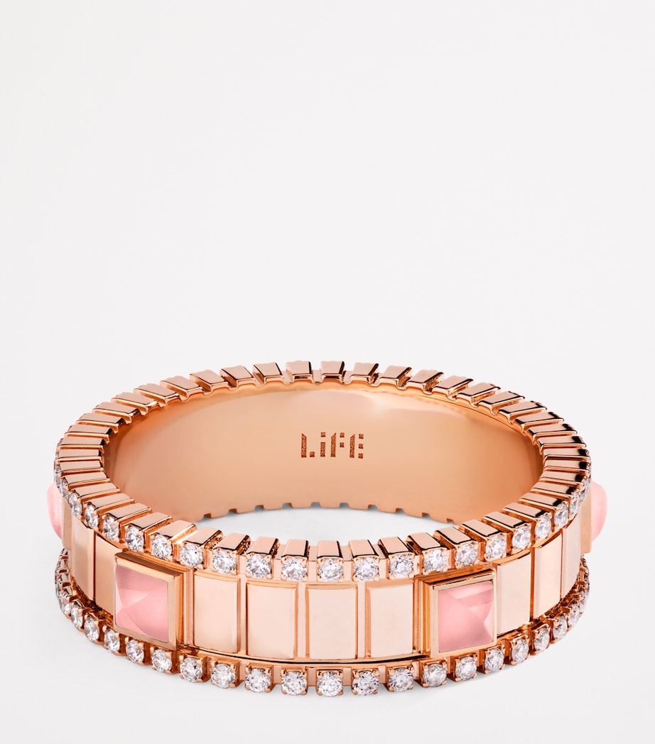 MARLI New York rose gold spinning ring with diamonds and quartzite, UK version