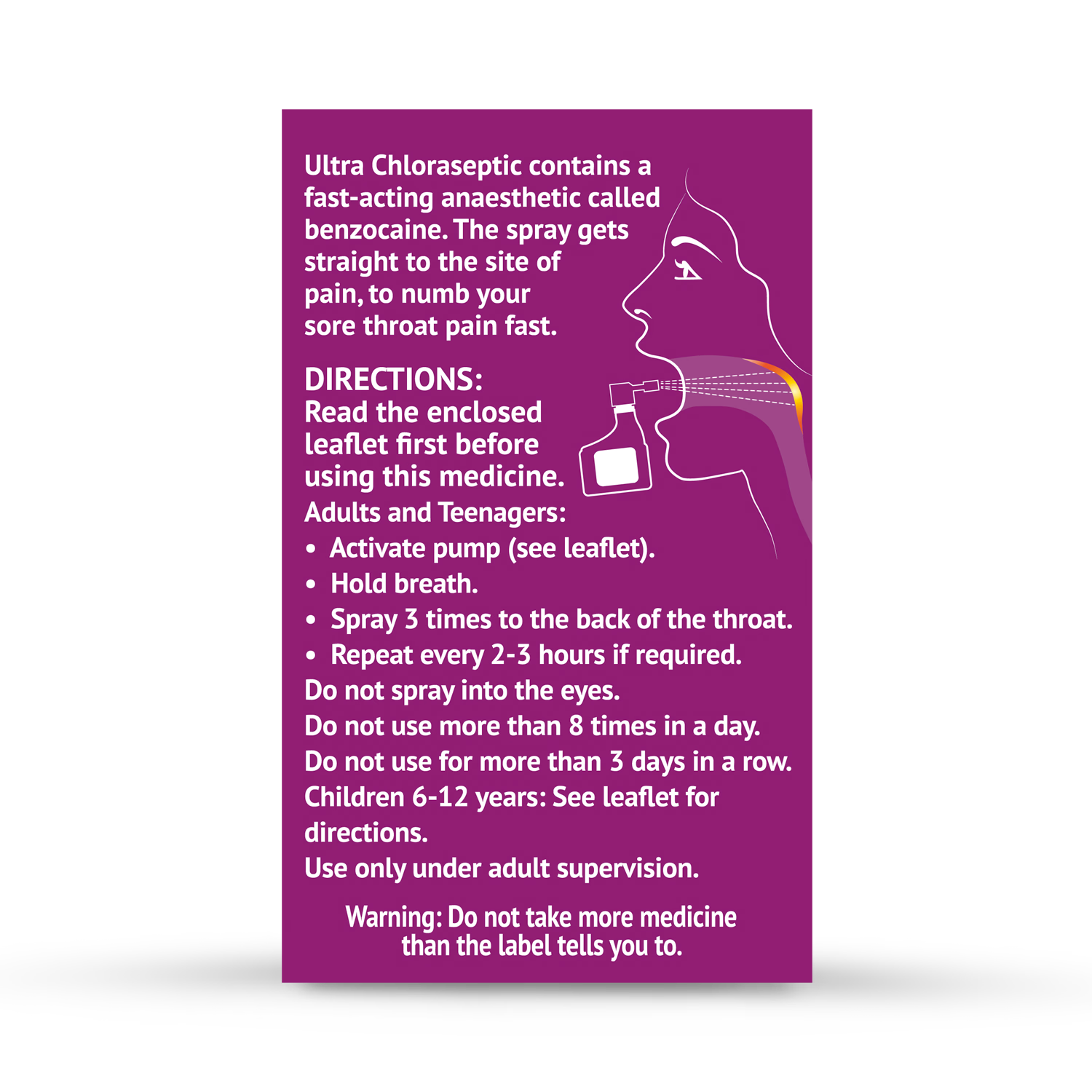 Ultra Chloraseptic blackcurrant throat spray 15ml, imported from the UK